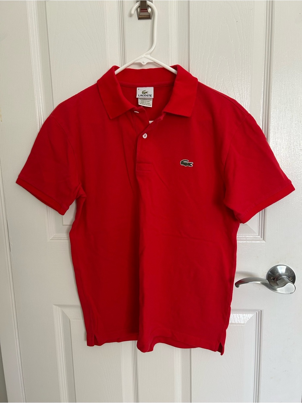 Lacoste Men's Bold Red Cotton Pique Polo, Size 4, US Medium.